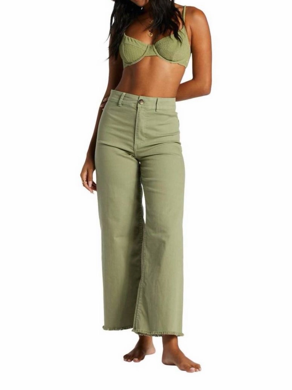 NWT! Billabong Free Fall Pant Army 25 Raw Hem Distressed Baggy Wide Leg Cargo